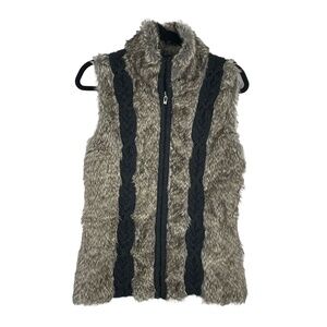 Fenn Wright Manson Women's Brown Faux Fur Knit Textured Full Zip Vest Size M
